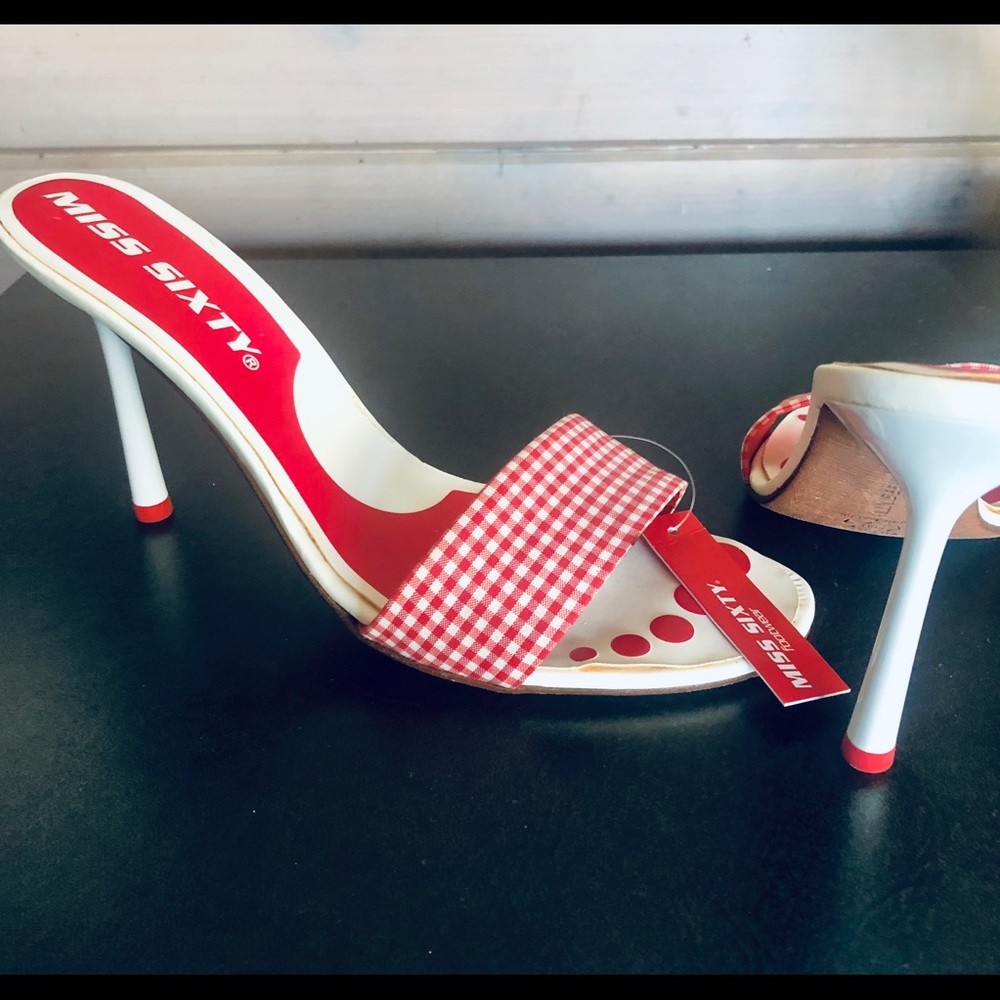 Miss Sixty New, Red Gingham Slides. Size 40